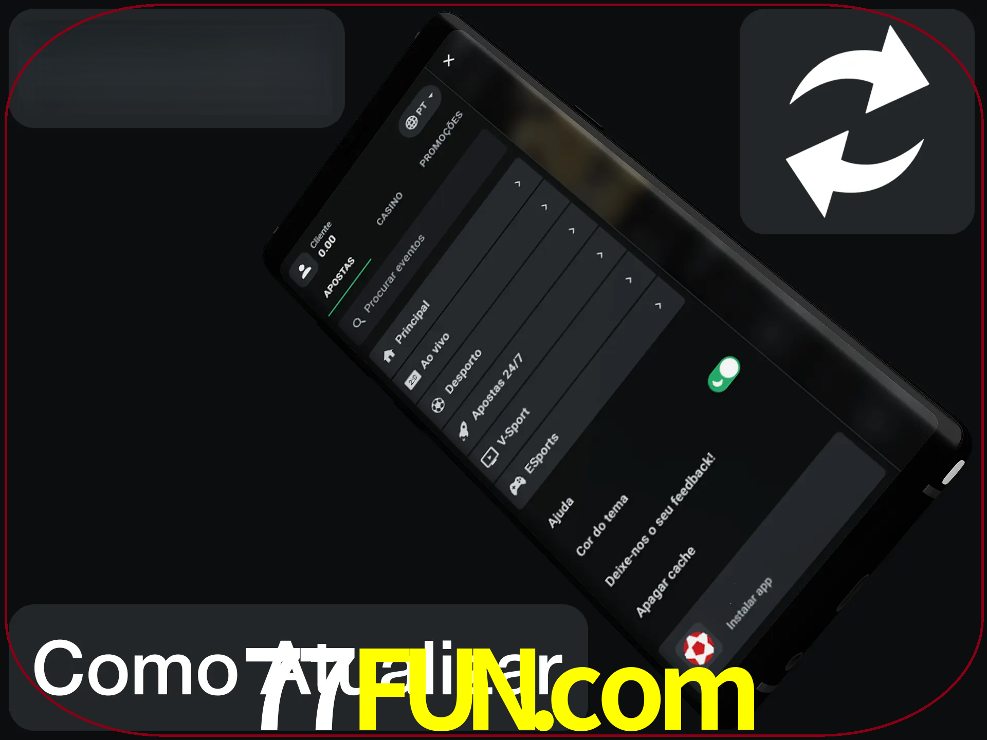 O aplicativo é atualizado automaticamente quando você faz o login.